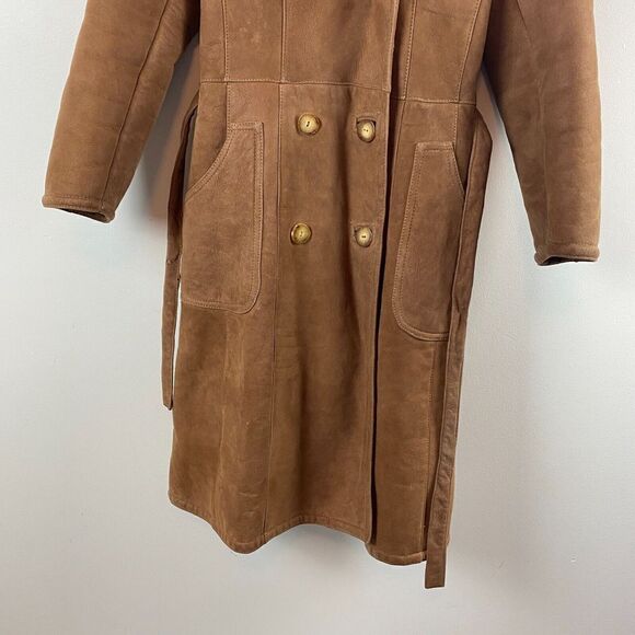 Vintage Women’s Sawyer Of Napa / Long Sheepskin Sheerling Lined Leather Coat 14 - Picture 2 of 16
